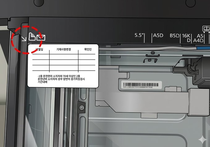 신분증을 유리평판 왼쪽 윗 모서리에 맞춰 놓은 모습