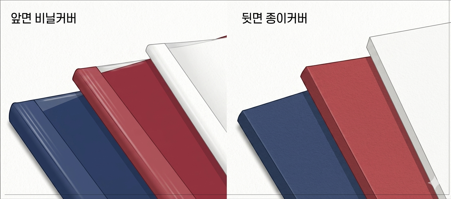 열제본표지 앞면 비닐커버 · 뒷면 종이커버