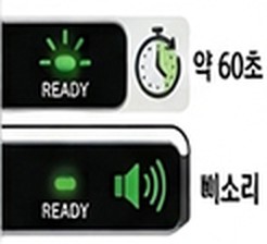 예열 중에는 READY 초록불이 깜빡이고, 약 60초 뒤 삑 소리와 함께 깜빡임이 멈춤